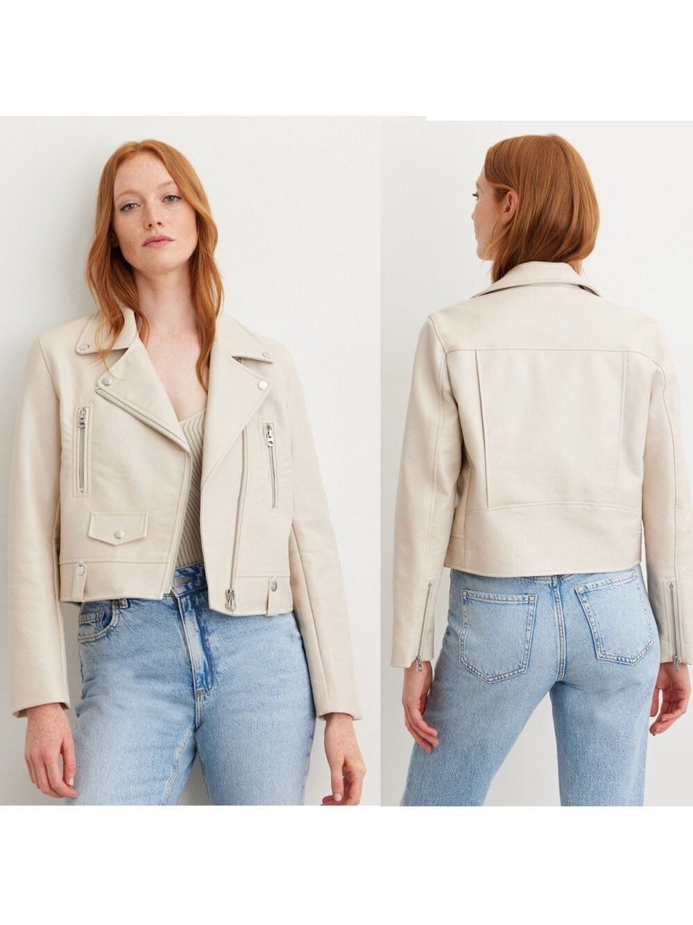 Dynamite Faux Leather Moto Biker Jacket Pleather Vegan “beige pumice stone” Sz M